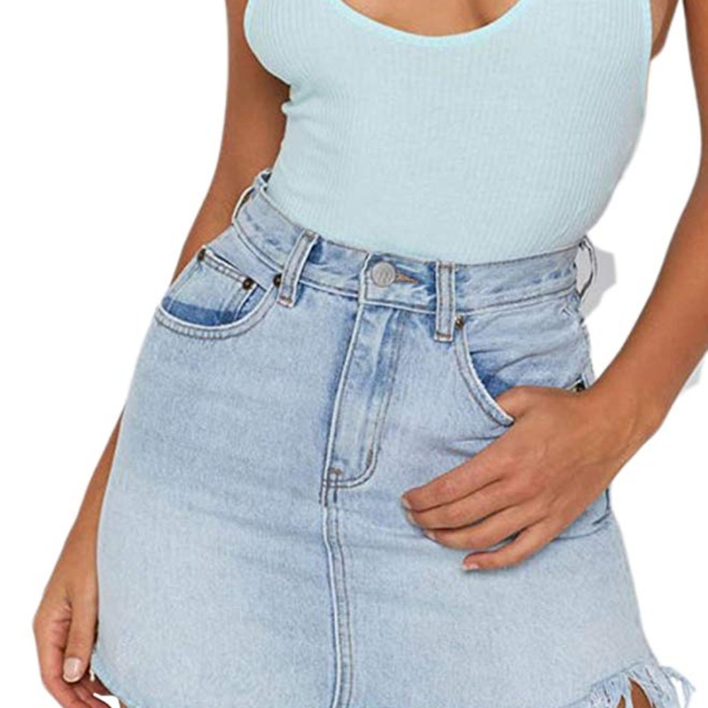 just quella Women's High Waisted Jean Skirt Fringe